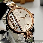 VERSUS VERSACE凡賽斯精品錶,編號：VV00068,34mm圓形玫瑰金精鋼錶殼白色透視錶盤精鋼銀玫瑰金色錶帶