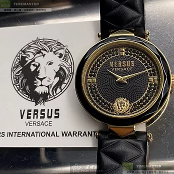 VERSUS VERSACE凡賽斯精品錶,編號：VV00075,36mm圓形黑精鋼錶殼黑色錶盤真皮皮革深黑色錶帶