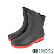 【GREEN PHOENIX】男 雨靴 雨鞋 中筒 斜口 雙彩 吸震 減壓 防水 EU43 黑紅色