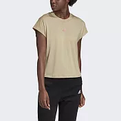 Adidas Tee W [GP9750] 女 短袖 上衣 T恤 亞洲版 運動 休閒 寬鬆 後背鏤空 淺褐