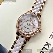 ANNE KLEIN安妮克萊恩精品錶,編號：AN00611,32mm圓形玫瑰金精鋼錶殼粉色貝母錶盤不鏽鋼陶瓷玫瑰金粉紅錶帶