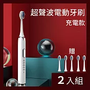 CS22 超聲波防水亮白軟毛電動牙刷(牛奶白/充電款/附6刷頭)-2入