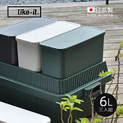 【日本like-it】日製直紋耐壓收納箱用儲物分隔盒(附蓋)-6L-3入-4色可選 -森林綠