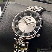 VERSUS VERSACE凡賽斯精品錶,編號：VV00091,36mm圓形銀精鋼錶殼透視錶盤精鋼銀色錶帶