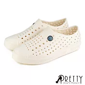 【Pretty】男女 洞洞鞋 雨鞋 休閒鞋 透氣 孔洞 輕量 防水 台灣製 EU41 白色