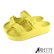 【Pretty】台灣製飽和色彩雙帶釦輕量防水厚底拖鞋 JP23 綠色