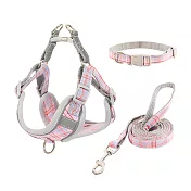 【EZlife】寵物牽引繩反光胸背帶三件套 XXXS-粉色