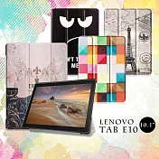 VXTRA 聯想 Lenovo Tab E10 10.1吋 文創彩繪 隱形磁力皮套 平板保護套 歐風鐵塔