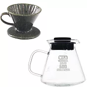 MILA日本製 織部燒 咖啡濾杯01-鐵織部釉(附MILA耐熱玻璃壺600ml-黑蓋)