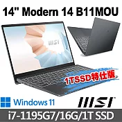 msi微星 Modern 14 B11MOU-1071TW 14吋 商務筆電(i7-1195G7/16G/1T SSD/Win11-1T SSD特仕版)