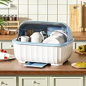 【AOTTO】大容量透明半翻蓋廚房瀝水碗櫃- 藍白色