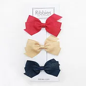 英國Ribbies 經典中蝴蝶結3入組-紅/金/海軍藍