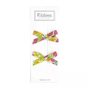 英國Ribbies 花布蝴蝶結2入組-粉紅綠罌粟花