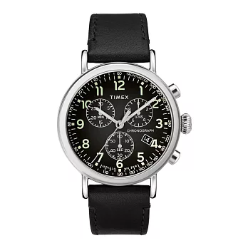 TIMEX 紳士復刻計時皮帶腕錶-銀X黑