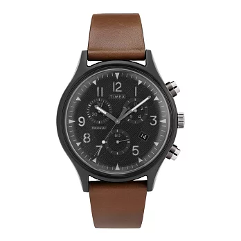 TIMEX 定律吸引三眼計時皮帶腕錶-黑X咖啡