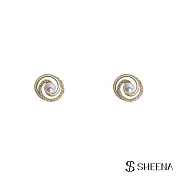 【SHEENA】螺旋珍珠鋯石耳環 - 金