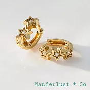 Wanderlust+Co 澳洲品牌 鑲鑽星星耳環 金色小圓耳環 Stars Huggie