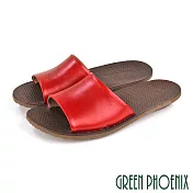 【GREEN PHOENIX】女 拖鞋 日系 寬版 全真皮 室內 室外 平底 台灣製 EU40 酒紅色