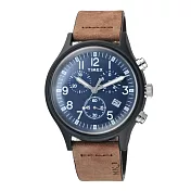 TIMEX 雨林探索三眼計時皮帶腕錶-黑X咖啡