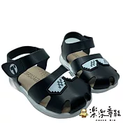 台灣製眼鏡造型學步涼鞋-黑色 (K061-2) 男童鞋 台灣製童鞋 學步鞋 兒童涼鞋 防滑包頭