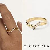 PD PAOLA 西班牙時尚潮牌 圓形明亮切割4鑽戒指 雙層金色戒指 ANNA M
