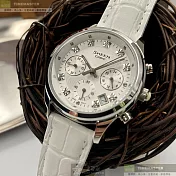 CASIO卡西歐精品錶,編號：CA00002,32mm圓形銀精鋼錶殼白色錶盤真皮皮革白錶帶