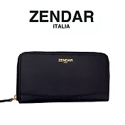 【ZENDAR】限量1折 頂級NAPPA小牛皮拉鍊長夾 伊莎貝拉系列 全新專櫃展示品(黑色)