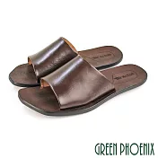 【GREEN PHOENIX】男 拖鞋 素面 全真皮 室內 室外 平底 台灣製 EU40 咖啡色(39-40)