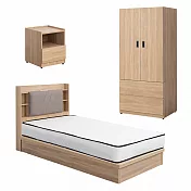 IDEA-MIT寢室傢俱單人套裝五件組(含床墊) 暖棕原木