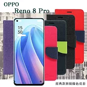 OPPO Reno 8 Pro 5G   經典書本雙色磁釦側翻可站立皮套 手機殼 可插卡 可站立 側掀皮套 桃色