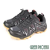 【GREEN PHOENIX】男 休閒鞋 寬楦 閃電 反光 透氣 綁帶 厚底 JP26 黑色