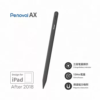 【Penoval】Pencil AX iPad觸控筆-黑色(防手掌誤觸 強力電池二代觸控筆)  BLACK