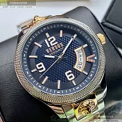 VERSUS VERSACE凡賽斯精品錶,編號：VV00262,42mm圓形銀精鋼錶殼寶藍色錶盤精鋼金銀相間錶帶