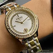 VERSUS VERSACE凡賽斯精品錶,編號：VV00082,40mm圓形金色精鋼錶殼白色, 幾何立體圖形錶盤精鋼金銀相間錶帶