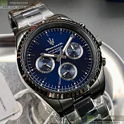 MASERATI瑪莎拉蒂精品錶,編號：R8853100019,42mm圓形槍灰色精鋼錶殼寶藍色錶盤精鋼槍灰色錶帶