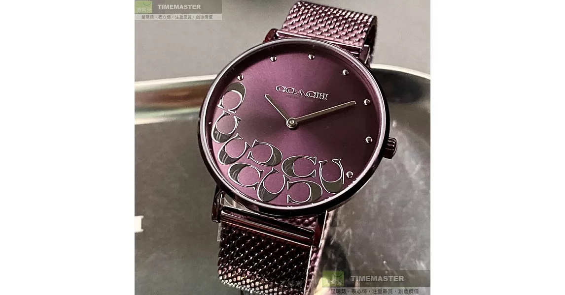 COACH蔻馳精品錶,編號：CH00117,36mm圓形紫色精鋼錶殼紫色錶盤米蘭紫色錶帶