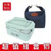 超值組合 SL台灣製 多功能扣式手提不鏽鋼雙層餐盒 R-3900+保溫保冷袋