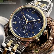 COACH蔻馳精品錶,編號：CH00122,42mm圓形金銀精鋼錶殼寶藍色錶盤精鋼金銀相間錶帶