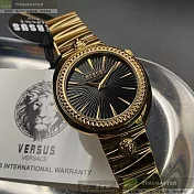 VERSUS VERSACE凡賽斯精品錶,編號：VV00134,38mm螺旋形金色精鋼錶殼黑色錶盤精鋼金色錶帶