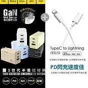 【Polybatt】GaN氮化鎵65W 手機平板筆電快速充電器(白色)+Type-C to Lightning 蘋果認證PD快充線