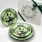 《義大利第一名瓷 Ginori 1735 -Oriente Italiano》 26.5cm主餐盤和21cm點心盤四件禮盒組 山葵色