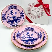 《義大利第一名瓷 Ginori 1735 -Oriente Italiano》 26.5cm主餐盤和21cm點心盤四件禮盒組(金邊) 杜鵑色
