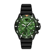 EMPORIO ARMANI 霧黑極致三眼計時腕錶-黑X綠