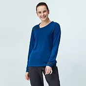 【HAKERS 哈克士】女款 羊毛機能長袖排汗衣(登山戶外/休閒/排汗衫/吸濕排汗/異味控制) L 海灣藍
