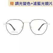 【大學眼鏡_配到好1980】韓版簡約流行黑銀光學眼鏡 HY66029C2 黑銀