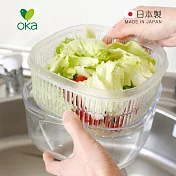 【日本OKA】Vegi mage日製透明雙層瀝水保鮮盒-大-2色可選- 透白