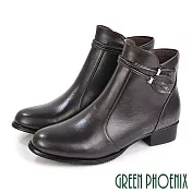 【GREEN PHOENIX】女 短靴 馬靴 全真皮 低跟 鑽飾枝葉 台灣製 JP23 咖啡色68