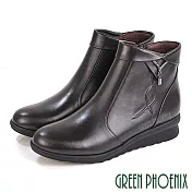 【GREEN PHOENIX】女 短靴 馬靴 全真皮 小坡跟 水鑽 翻領 台灣製 JP23.5 咖啡色69