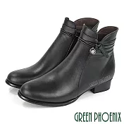 【GREEN PHOENIX】女 短靴 馬靴 全真皮 低跟 鑽飾 台灣製 JP24 黑色70