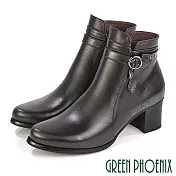 【GREEN PHOENIX】女 短靴 馬靴 全真皮 高跟 鑽飾 鉚釘 台灣製 JP22.5 咖啡色67